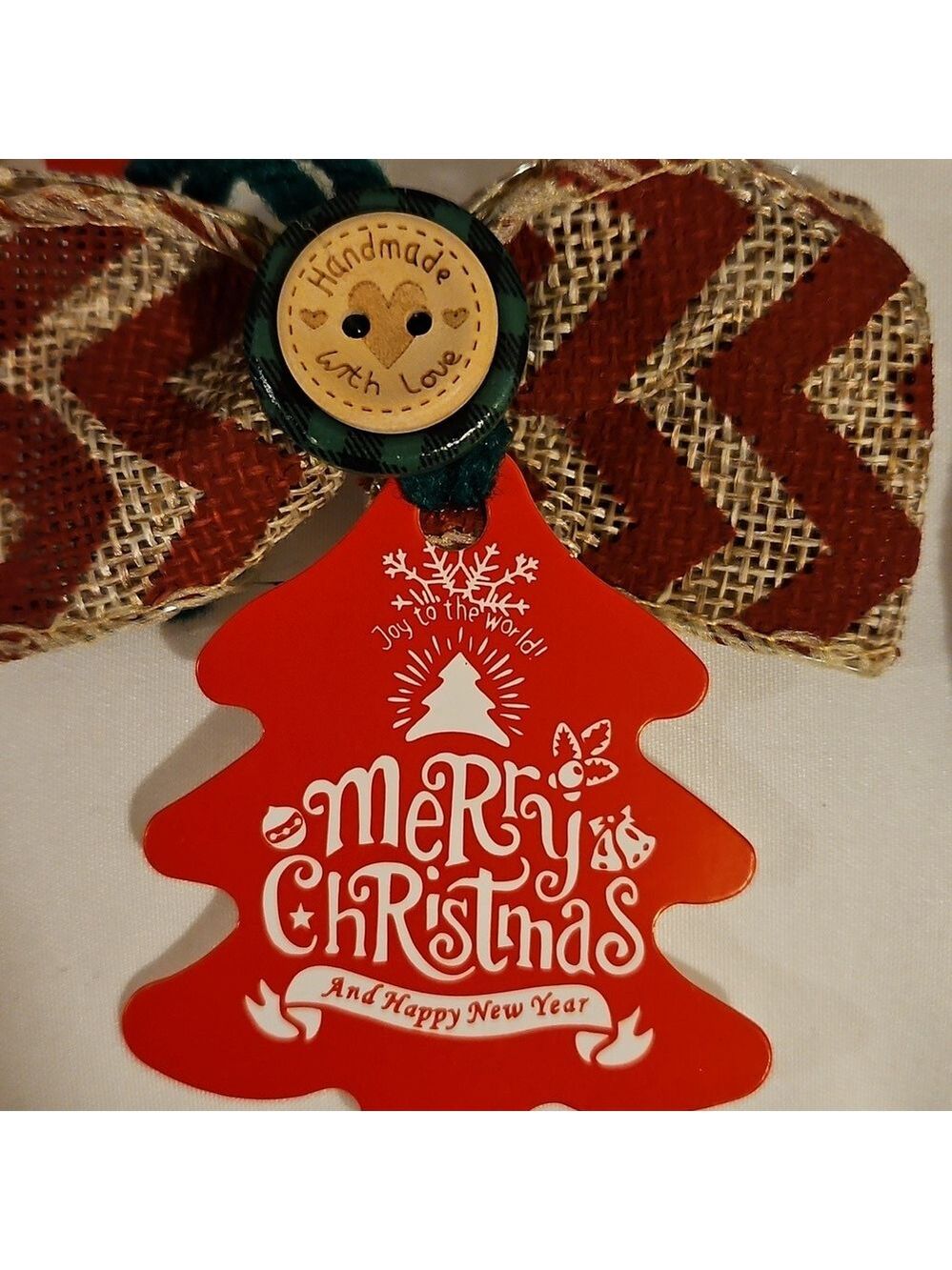Upcycled Handmade Christmas tags Holiday Ornaments 10-Set Red Christmas Tree 3"